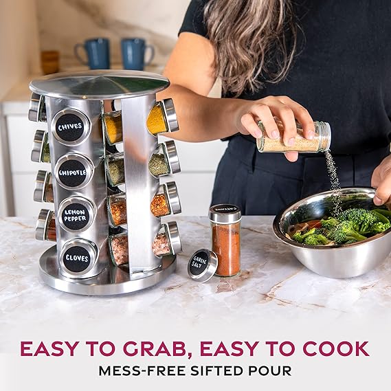 🧂Especiero Giratorio 16 Frascos 🌀 – Orden, estilo y sabor en tu cocina 🍽️