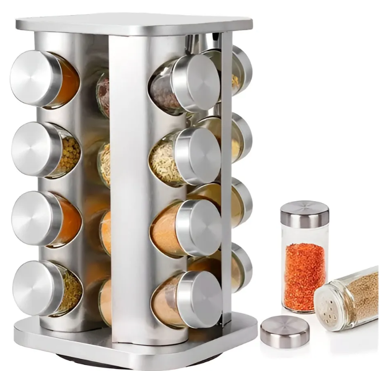 🧂Especiero Giratorio 16 Frascos 🌀 – Orden, estilo y sabor en tu cocina 🍽️