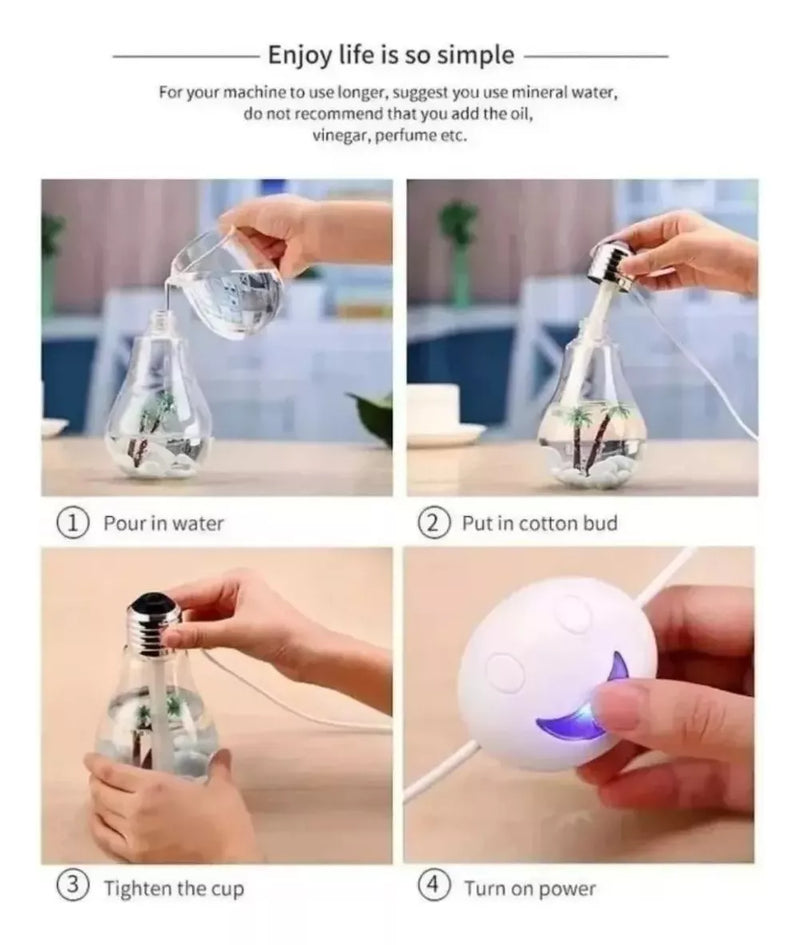 💡 Humidificador Difusor Estilo Bombillo— Ilumina, Aromatiza y Relaja tu Espacio ✨