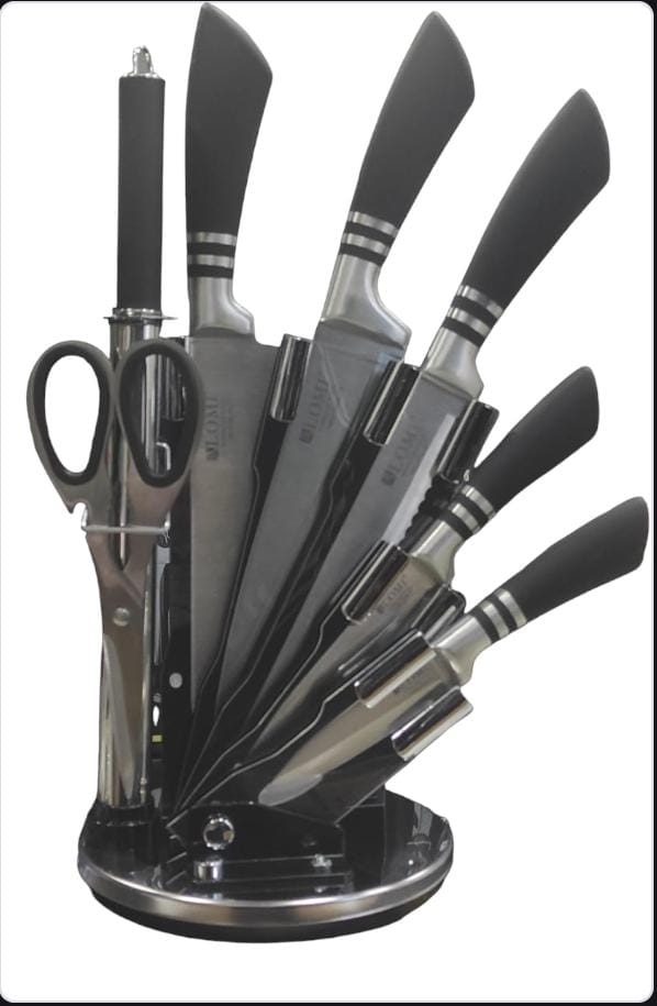 🍽️ Juego de Cuchillos en Acero Inoxidable X8 Piezas con Base Giratoria 🔪✨